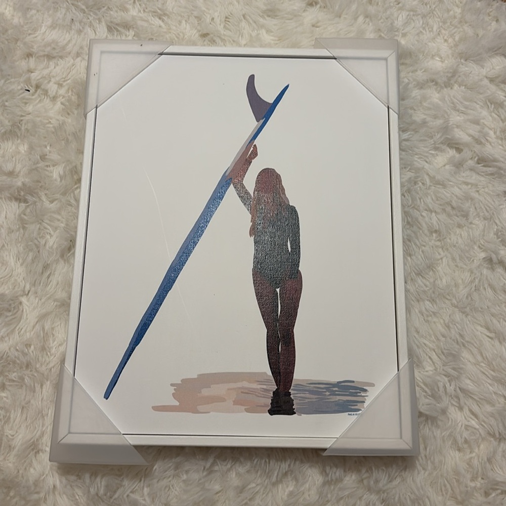 Surfer Silhouette Wall Art White Frame